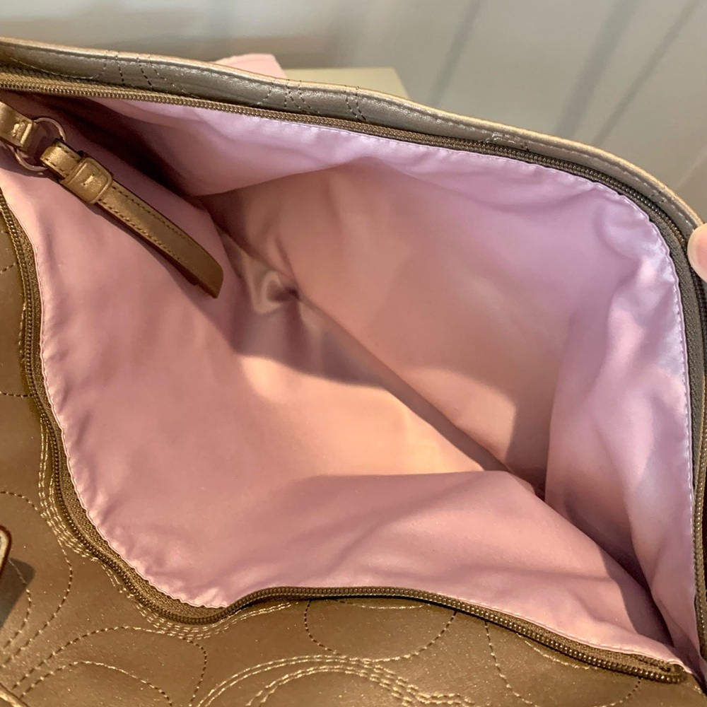 Coach Metallic Taupe Leather Tote/Diaper Bag - Picture 7 of 11